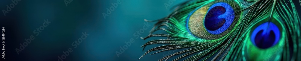 Obraz premium Close-up vibrant blue peacock feather, eye spot visible, royalty free, background, macro