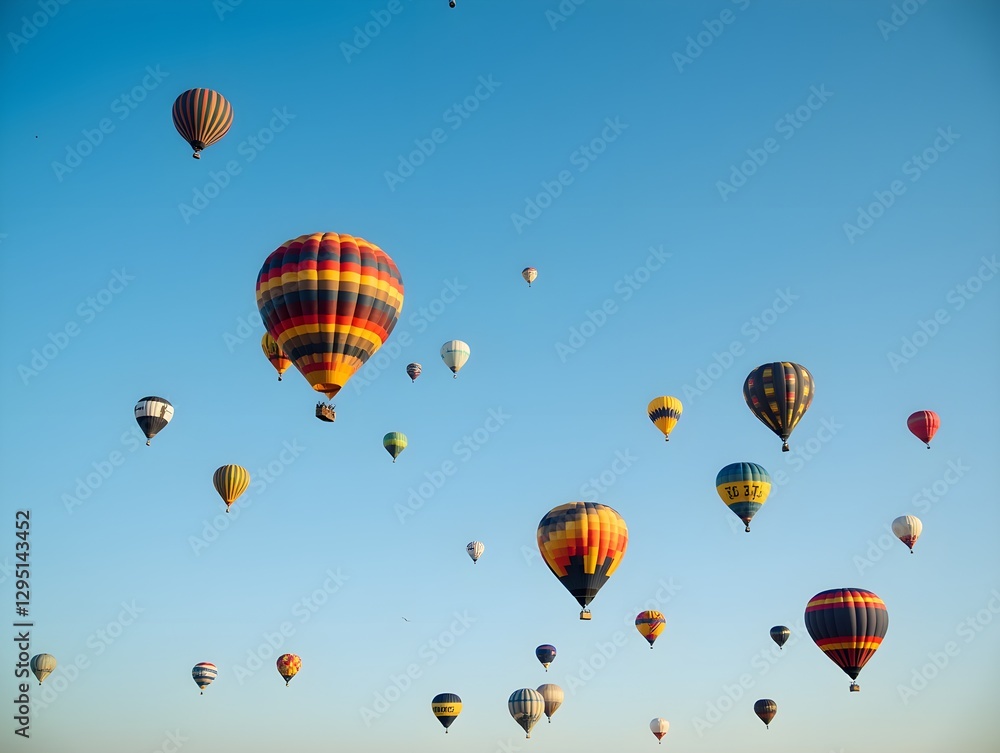 Colourful hot air balloons floating in the blue sky during a summer festival, capturing the essence of adventure and travel. Colourful hot air balloons floating in the blue sky during a summer festival, capturing the essence of adventure and travel.
