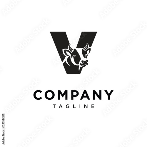Letter V Cow Logo Icon Vector