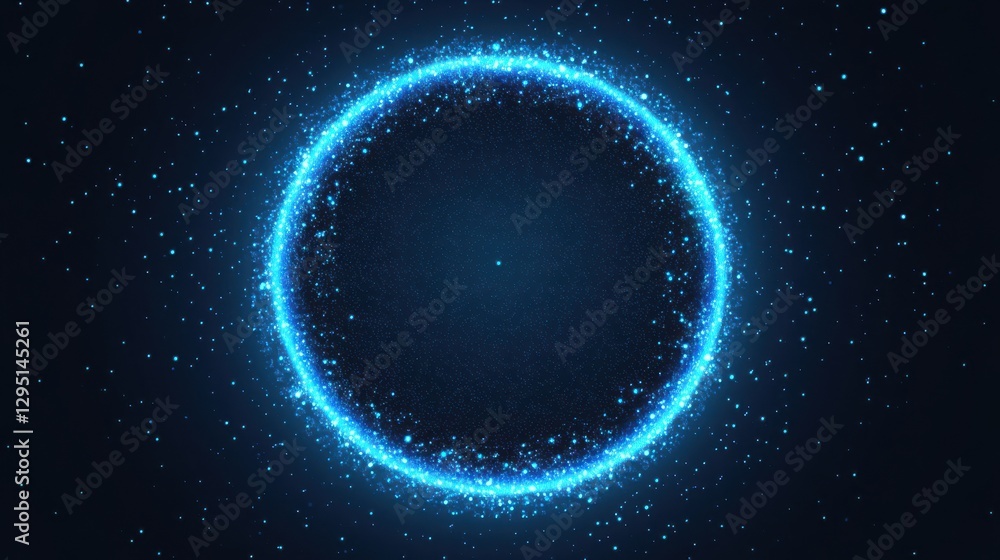 Blue Glowing Circle with Sparkling Particles on Dark Background Blue Glowing Circle with Sparkling Particles on Dark Background
