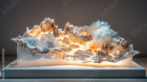 Wallpaper Mural stunning sculpture depicting dynamic landscape with waves and mountains, illuminated from below, creating mesmerizing visual effect Torontodigital.ca