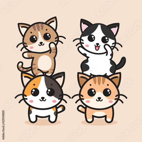 Cute cats cartoon vector illustration