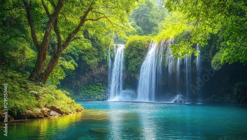 Lush waterfall in a tranquil forest