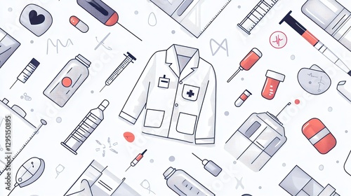 Wallpaper Mural Medical Elements and Equipment Illustrated in Simple Style Torontodigital.ca