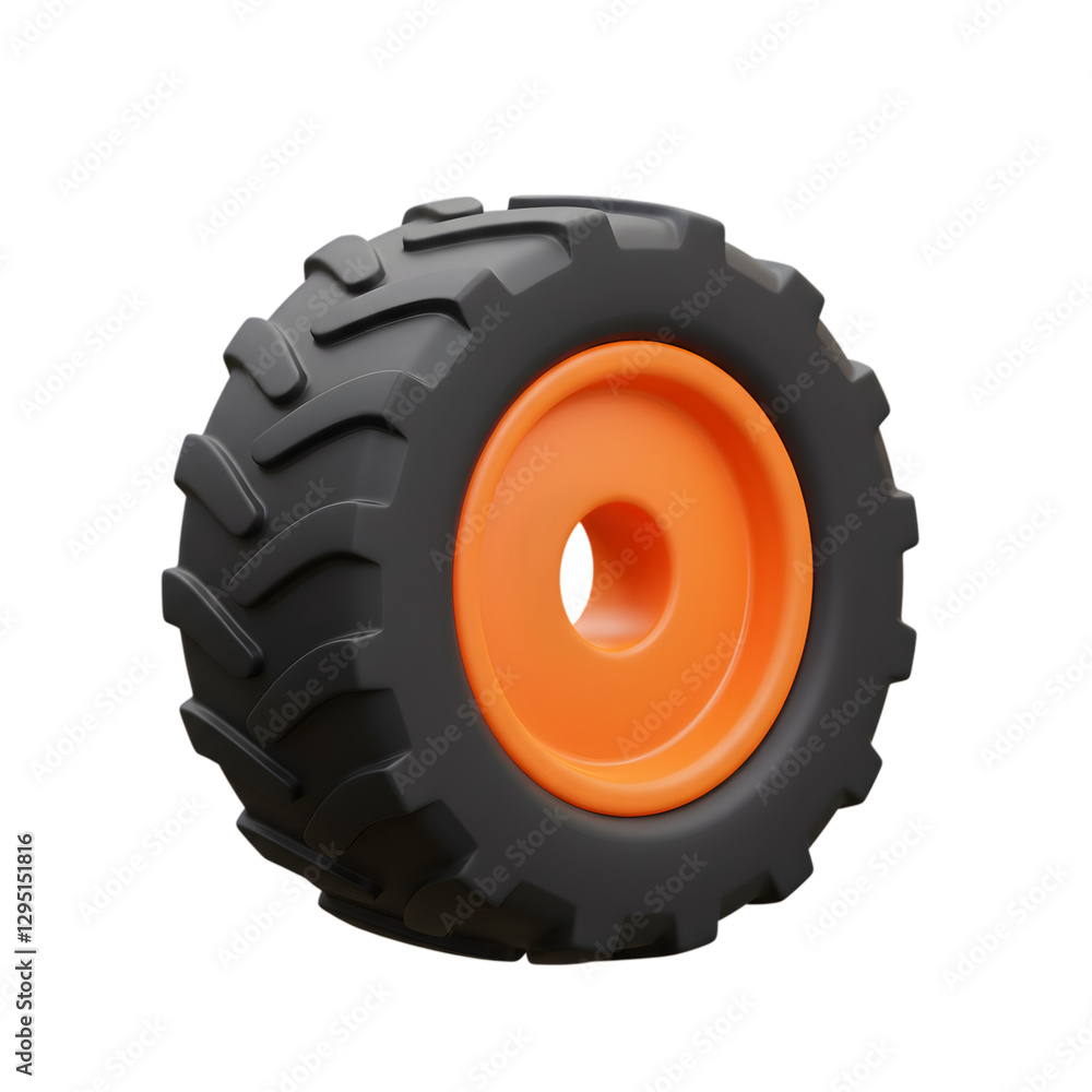Black Tractor Tire with Orange Center Detailed 3D Render Isolated Background farm wheel model rubber Black Tractor Tire with Orange Center Detailed 3D Render Isolated Background farm wheel model rubber