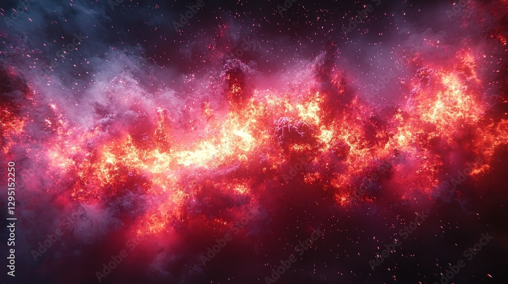 Naklejka premium Fiery nebula clouds in cosmic space