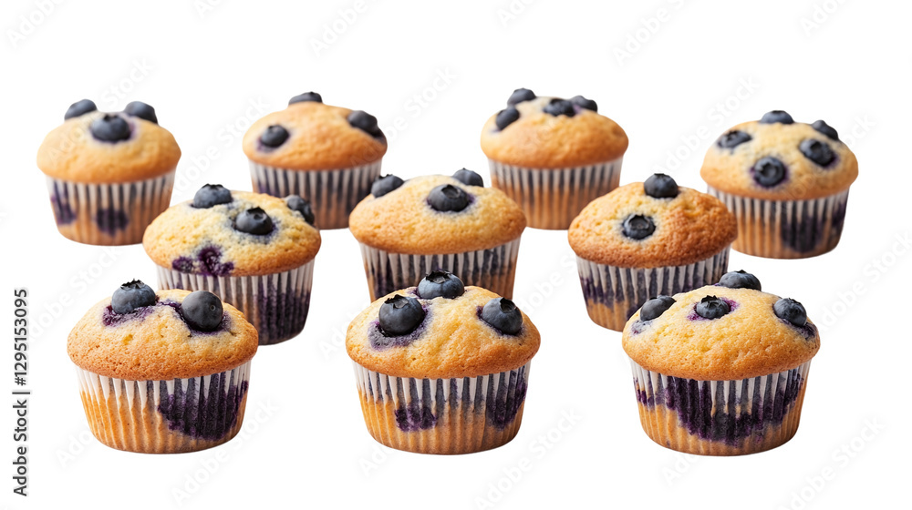 Assorted blueberry muffins on transparent background, various angles and designs, png mockup template for artwork. Assorted blueberry muffins on transparent background, various angles and designs, png mockup template for artwork.