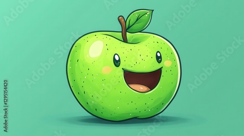 fresh green apple with bite taken out of it isolated catoon