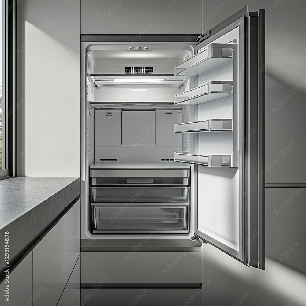 Fototapeta premium modern refrigerator with empty shelves.