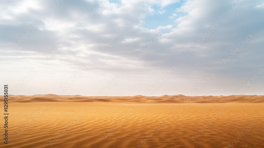 vast Arabian desert landscape with flat surface and gentle dunes under cloudy sky evokes sense of tranquility and isolation vast Arabian desert landscape with flat surface and gentle dunes under cloudy sky evokes sense of tranquility and isolation