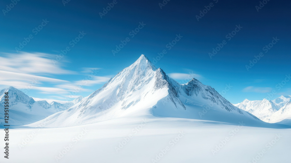 Majestic snow covered mountain peak under clear blue sky, showcasing beauty of nature landscape. serene atmosphere invites exploration and adventure Majestic snow covered mountain peak under clear blue sky, showcasing beauty of nature landscape. serene atmosphere invites exploration and adventure