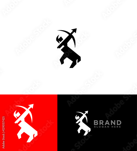 Centaur Archer Logo Design Black, Red, White Variations