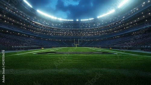 Empty Football Stadium at Night Under Lights