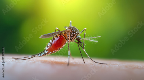 Wallpaper Mural Aedes mosquito with detailed features on human skin surface, showcasing its vibrant colors and intricate patterns. This close up highlights mosquito realistic appearance and natural habitat Torontodigital.ca