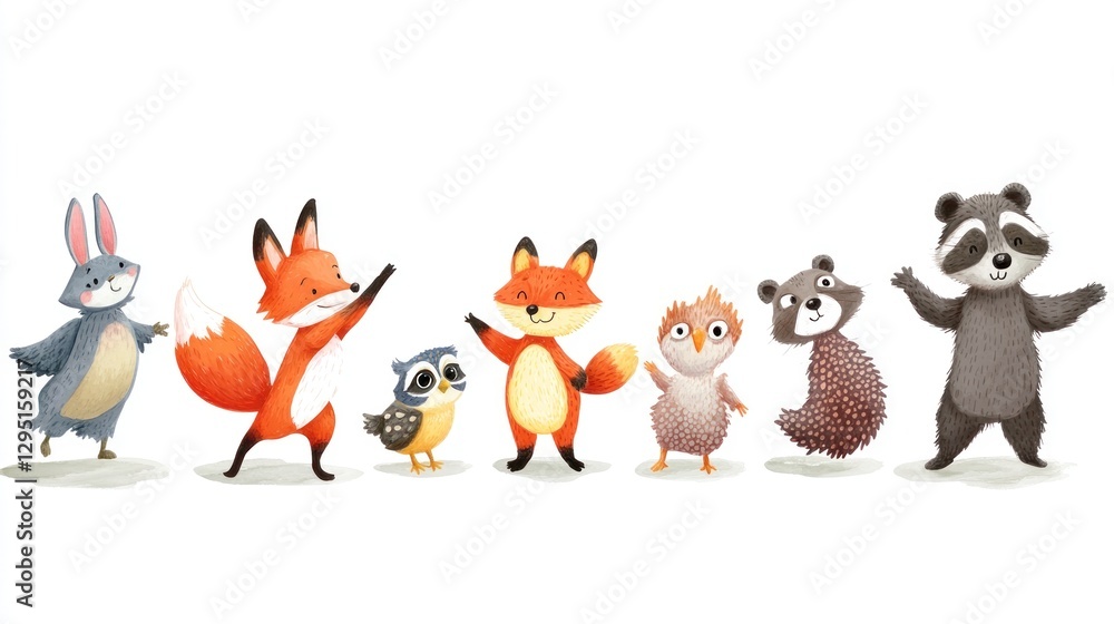 Naklejka premium Forest Friends Posing in Line