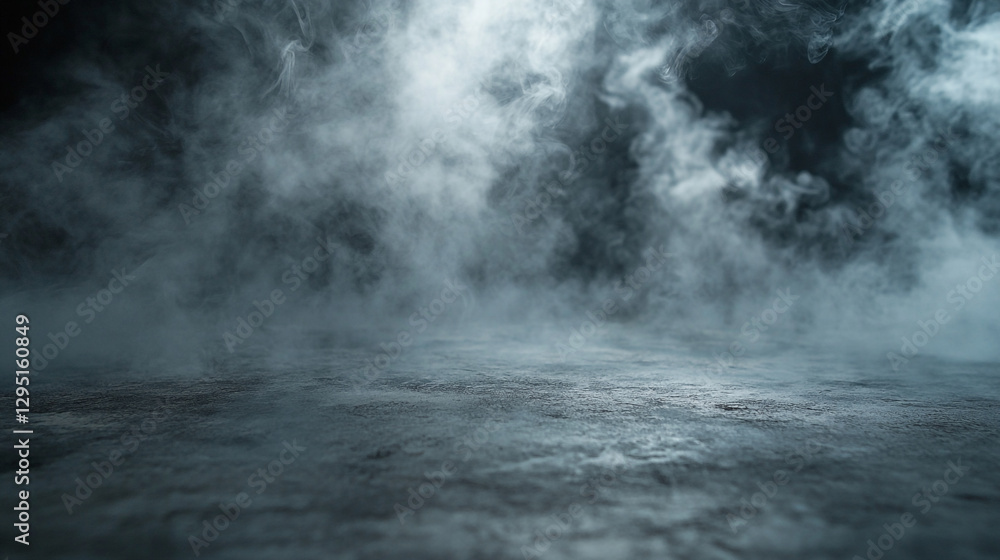 Fototapeta premium Dark moody atmospheric background with grey smoke and concrete texture fog haze cold blue image scene
