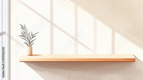 Modern Minimalist Shelf with Potted Plant and Natural Light