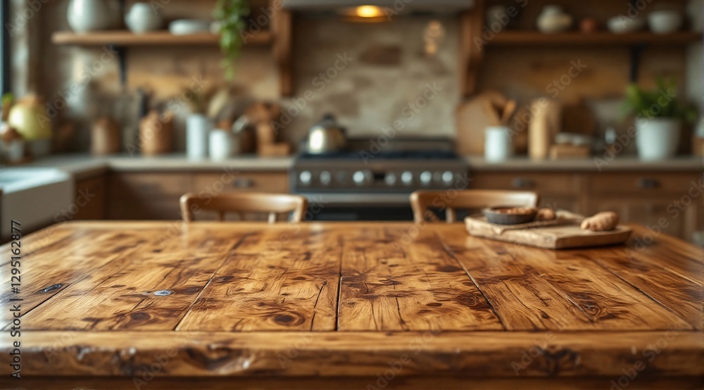 A softly blurred rustic kitchen in the background, adding depth and warmth. A softly blurred rustic kitchen in the background, adding depth and warmth.