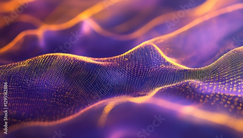 Abstract purple orange data waves, digital background, technology concept