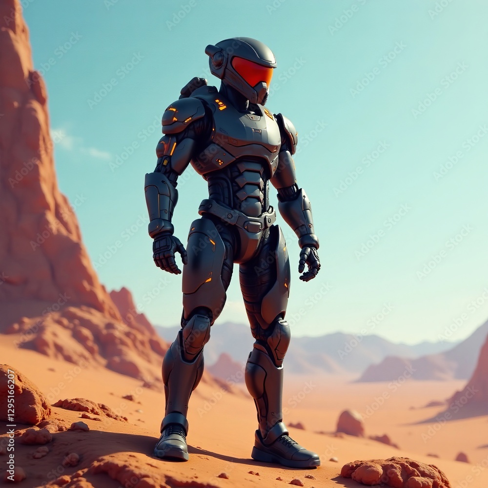 Cybernetic soldier with bionic enhancements standing tall on alien planet, enhancement, soldier Cybernetic soldier with bionic enhancements standing tall on alien planet, enhancement, soldier
