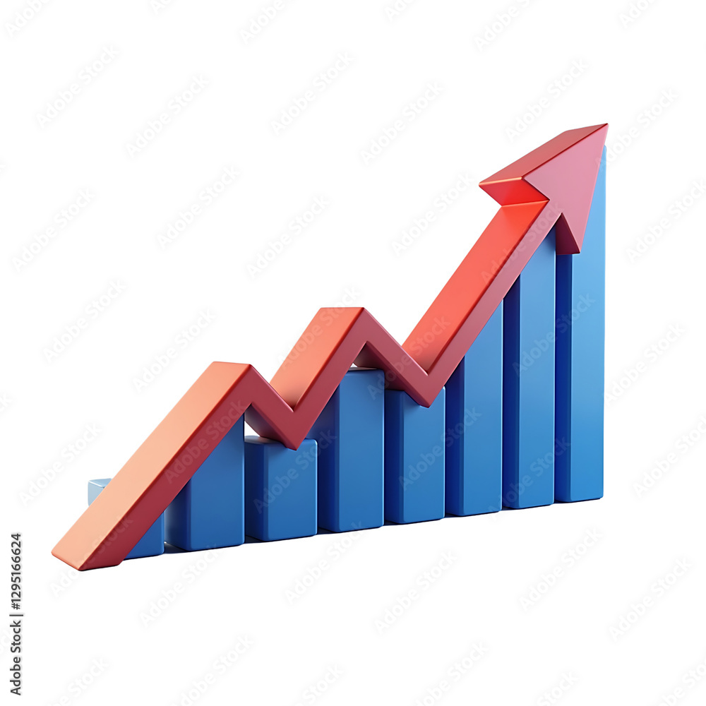 3D Growing Bar Chart with Upward Arrow. Business, Finance, Growth Icon 3D Growing Bar Chart with Upward Arrow. Business, Finance, Growth Icon