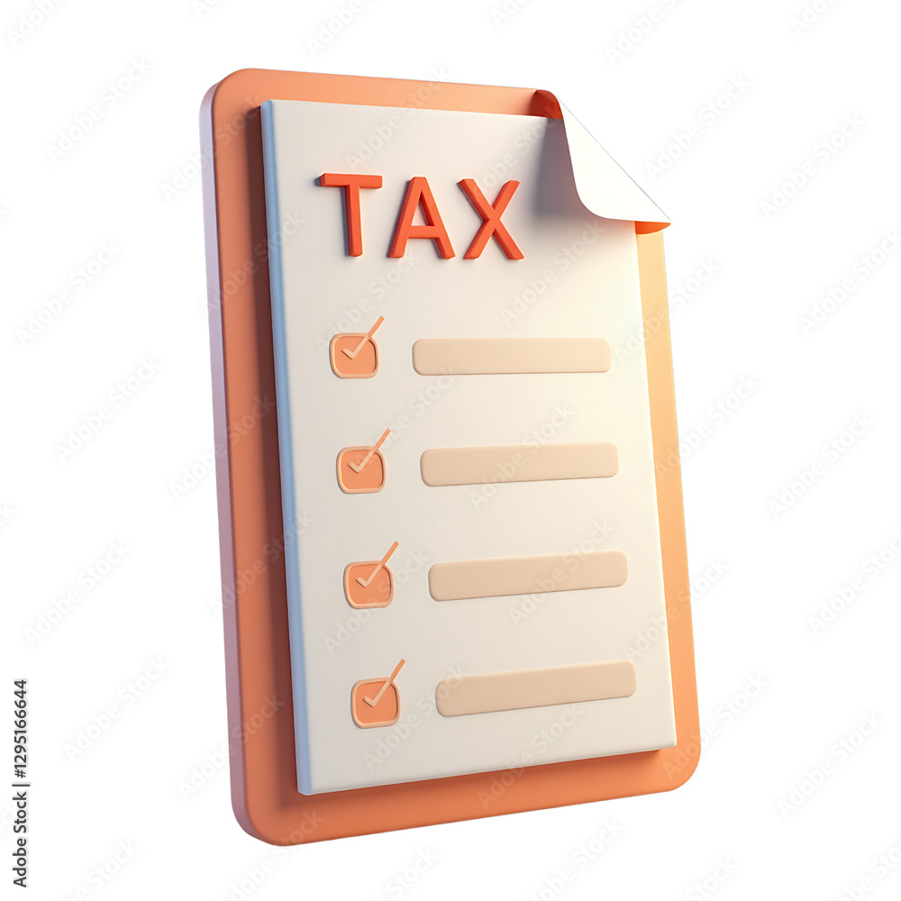 3D Tax Document Checklist Icon. Finance, Accounting, Taxation Concept