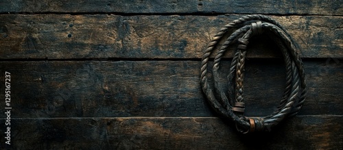 Aged Leather Whip on Rustic Wood