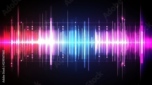 Vibrant sound wave visualization with colorful peaks and valleys against a dark background photo