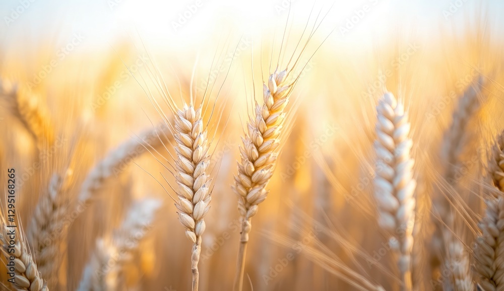 Golden wheat ears closeup with bokeh field background symbolizing harvest abundance, ideal for agricultural branding, organic food packaging, and wellness blog headers. Golden wheat ears closeup with bokeh field background symbolizing harvest abundance, ideal for agricultural branding, organic food packaging, and wellness blog headers.