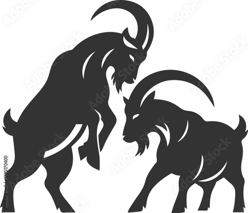 Goat headbutting another goat animal vector silhouette