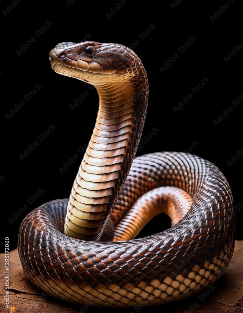 Fototapeta premium Coiled cobra snakes in alert poses detailed reptilian scales wildlife 