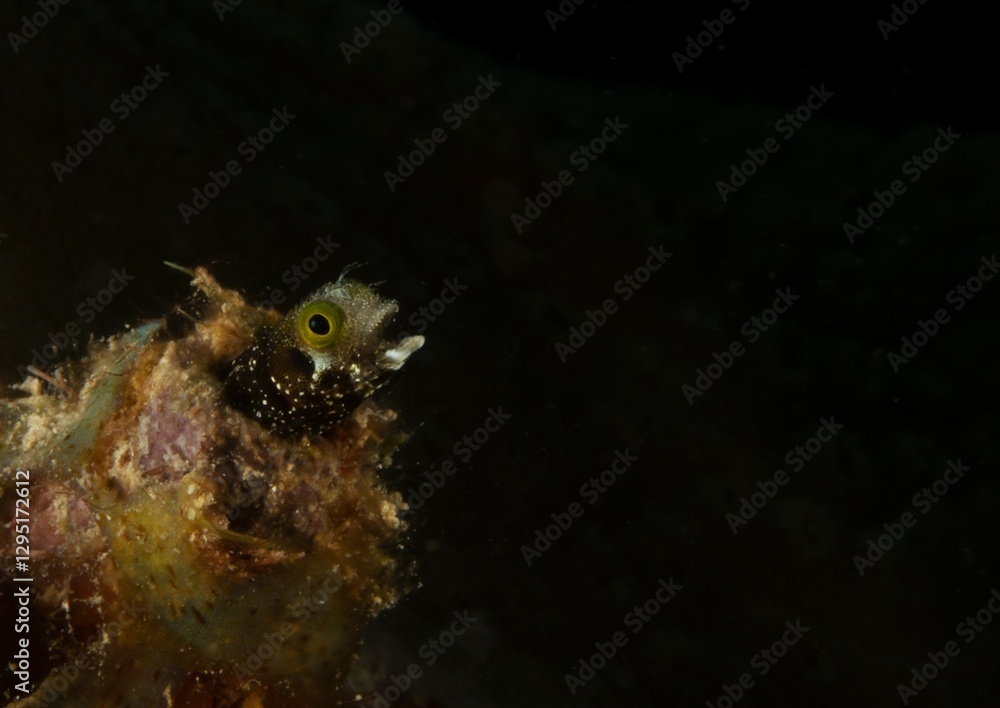 Obraz premium Secretary blenny inside its cave