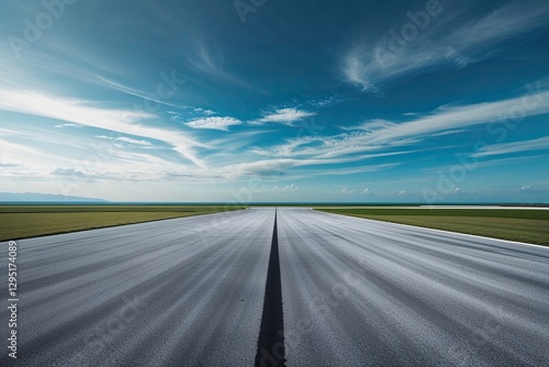Grey Tarmac Texture Background with Endless Blue Sky Above