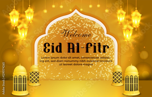 welcome eid al fitr template banner with beautiful islamic ornament with orange background design 17