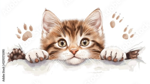 Wallpaper Mural Cute kitten peeking through paper Torontodigital.ca