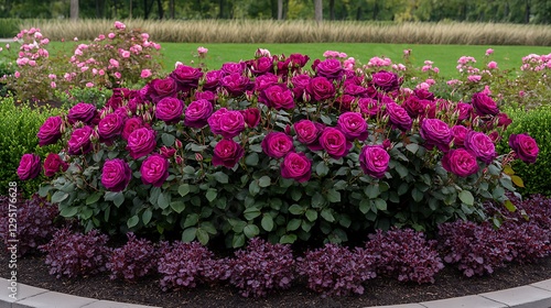 Wallpaper Mural Vibrant Deep Purple Roses in a Lush Autumn Garden AI Generated Torontodigital.ca