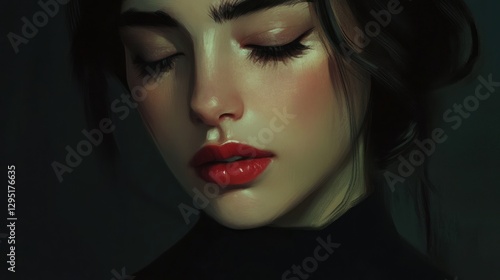 Wallpaper Mural Woman's portrait, soft lighting, dark background, serene pose Torontodigital.ca