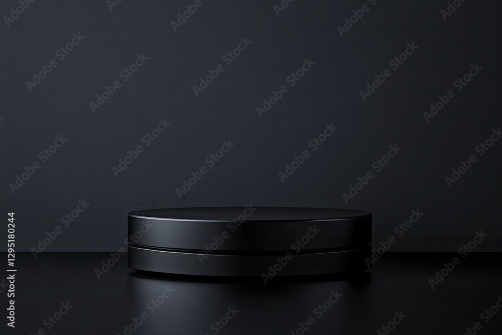 Dark Minimalist Product Display, Black Cylinder, Studio Setting Dark Minimalist Product Display, Black Cylinder, Studio Setting