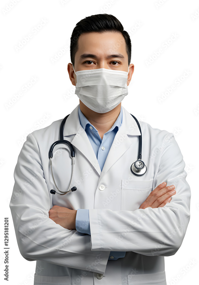 Confident Asian Doctor in Mask on transparent background Confident Asian Doctor in Mask on transparent background