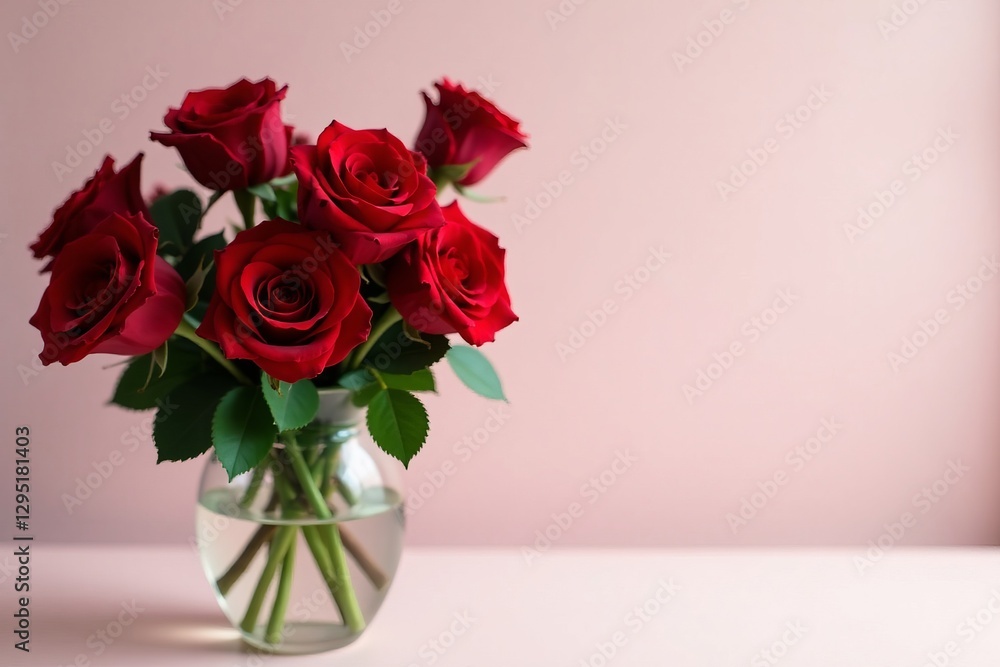 Elegant arrangement of red roses flowers in a glass vase, bouquet, beautiful, red Elegant arrangement of red roses flowers in a glass vase, bouquet, beautiful, red