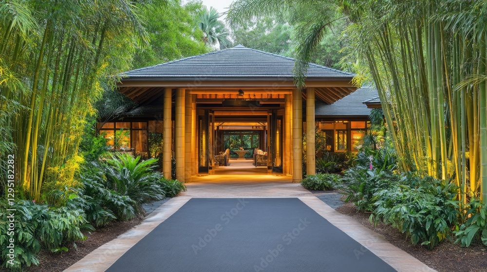 A tropical villa surrounded by tall bamboo fencing for a secluded feel. A tropical villa surrounded by tall bamboo fencing for a secluded feel.