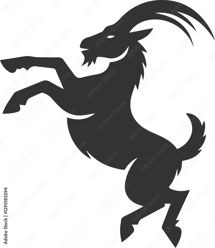 Fototapeta premium Goat kicking its hind legs in the air animal vector silhouette
