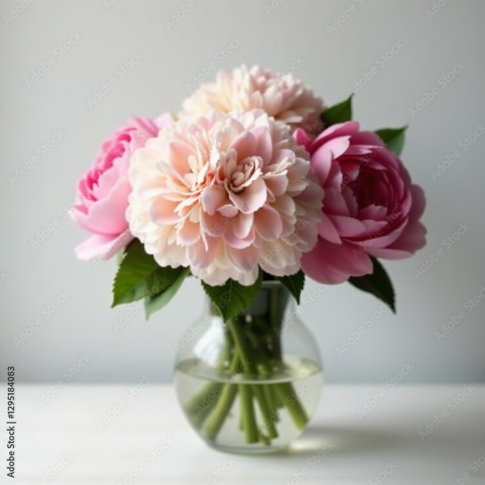 Elegant bouquet of hydrangeas and peonies in a glass vase , elegant, decoration