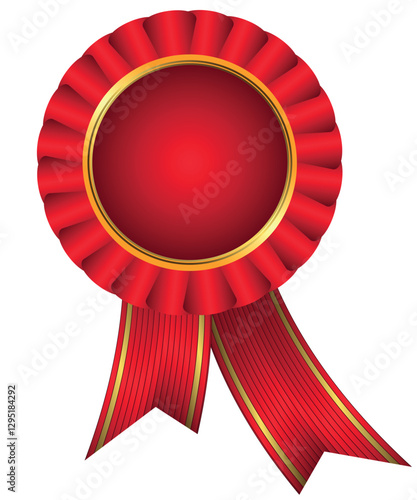 Vector round golden and red gradient frame with red ribbon on transparent background
