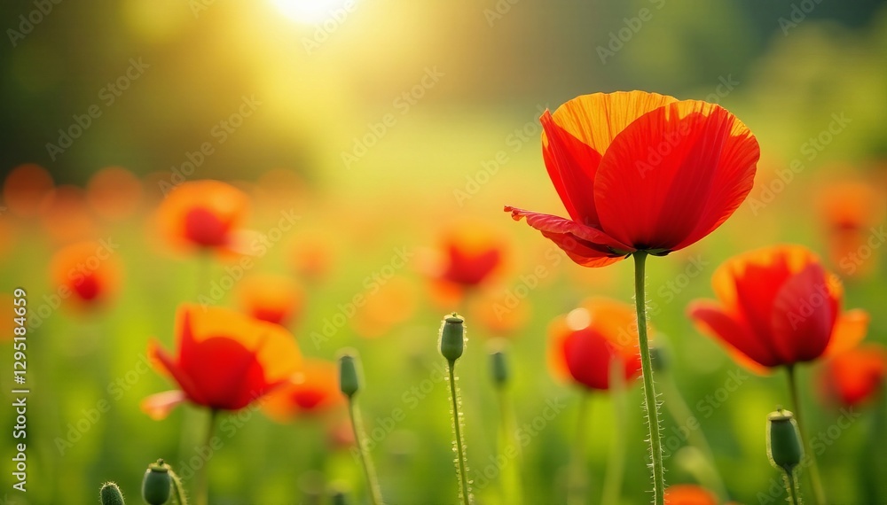 Vibrant red poppy flowers blooming in a sunny meadow, poppy, vibrant Vibrant red poppy flowers blooming in a sunny meadow, poppy, vibrant