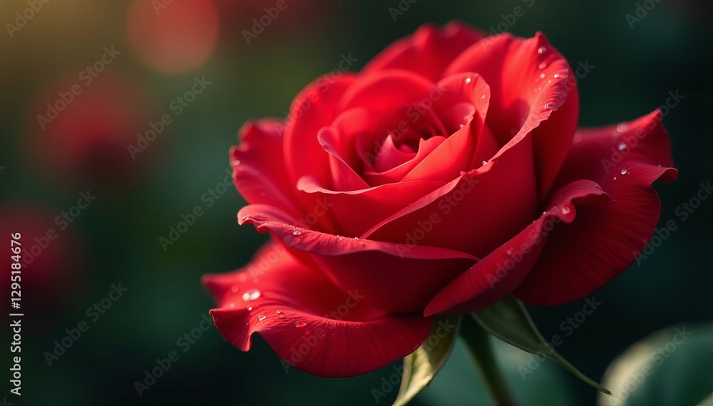 Vibrant red rose in full bloom, soft petals with dew drops, macro photography, fragrant, dew Vibrant red rose in full bloom, soft petals with dew drops, macro photography, fragrant, dew