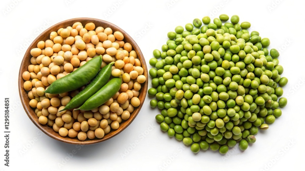 Fresh Green and Yellow Peas with Green Chilies on White Background Fresh Green and Yellow Peas with Green Chilies on White Background