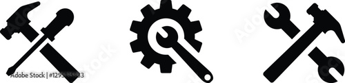 symbols of wrenches, gears, wrenches, hammers, and screwdrivers for repair and repair needs.