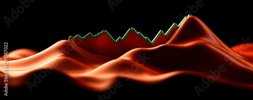 Green Line on Textured Red Surface Simulating Mountainous Terrain Depicting Financial Ascent