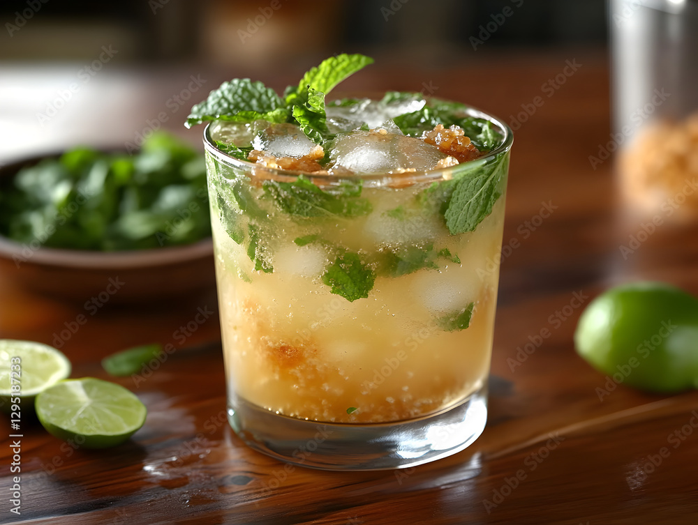 A refreshing Mojito with fresh mint, lime, and crushed ice. A refreshing Mojito with fresh mint, lime, and crushed ice.